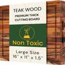 Large Teak Cutting Board 16" x 11" x 1.5" Thick Edge Grain Butcher Block for Meat & Kitchen Prep with Juice Groove and Handle, Solid Hardwood, Non Toxic Wood Cutting Board by New M Way