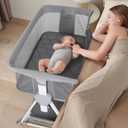 Cowiewie Bassinet Bedside Sleeper,Baby Bassinet with Air-Fiber Washable Mattress & 7-Adjustable Height,Foldable Bedside Bassinets for Baby with 360Breathable Mesh,Bassinet with Wheels & XL-Storage