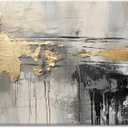 Black White and Gold Abstract Art Oil Painting Modern Living Room Decor Home Office Wall Decoration (40L" x 20W")
