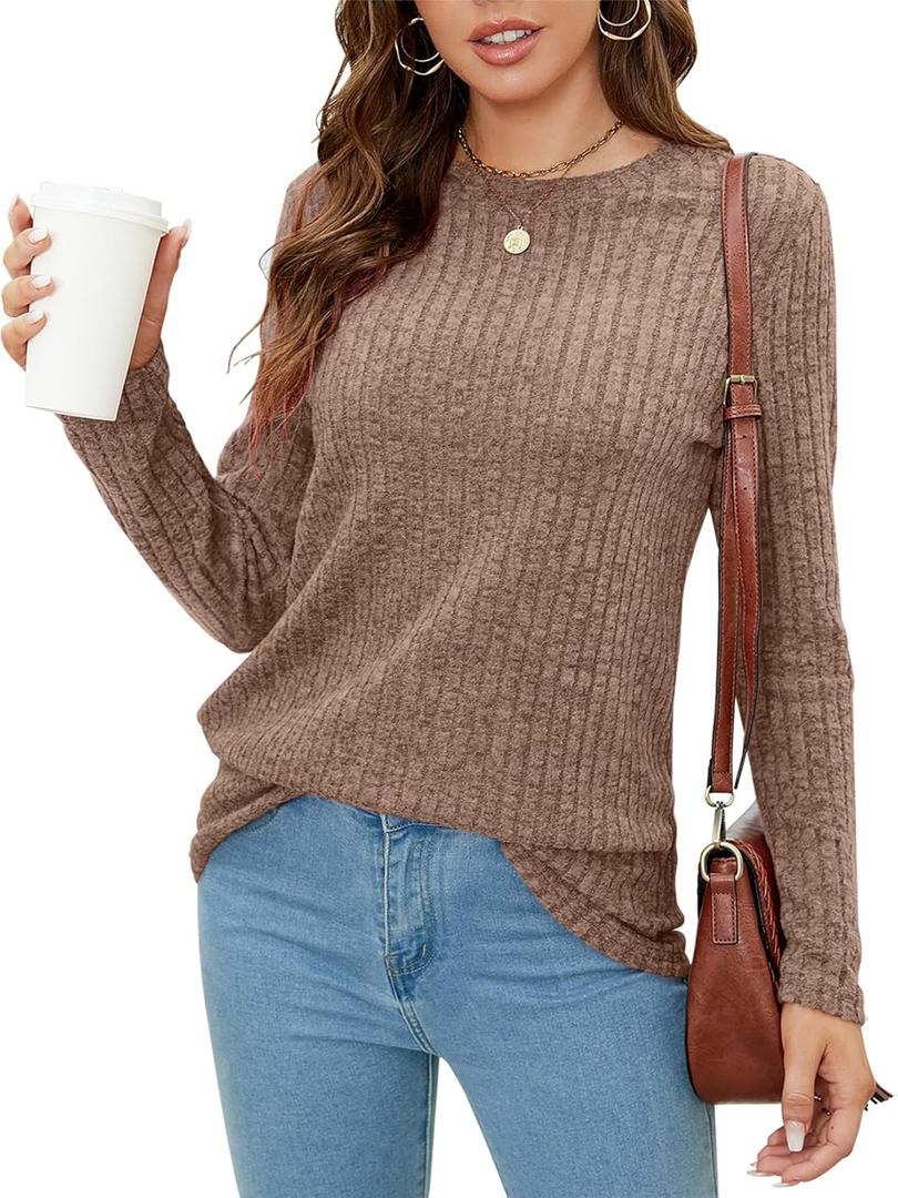 SimpleFun Women's Tunic Sweaters Lightweight Fall Casual Long Sleeve Crewneck Pullover Tops (Brown)