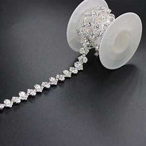Jerler Rhinestone Trim, Crystal Rhinestone Chain Applique, Ideal for DIY Decoration and Wedding Clothing Embellishments, 0.4" Width (Silver, 1 Yard)