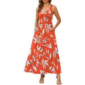 Kranda 2025 Summer Sleeveless Long Beach Sundress Square Neck Tank Top Tiered Maxi Dress with Pockets (Large, Floral Orange Beige) Kranda 2025 Summer Sleeveless Long Beach Sundress Square Neck Tank Top Tiered Maxi Dress with Pockets (Large, Floral Orange Beige)