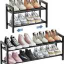 Mavivegue Expandable Shoe Rack, 2Tier Adjustable Shoe Organizer, Shoe Shelf for Closet, Entryway, Front Door