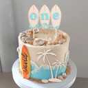 Big One Wave Surf Wood Cake Topper - Surfboard Birthday Cake Decoration, Beach Wave Themed Birthday, Surfboard One Cake Topper, Surfing The Big One Birthday Party Supplies