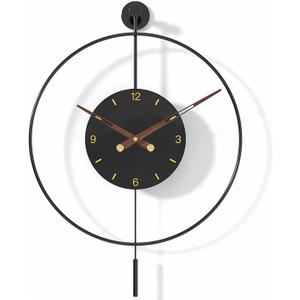 SHISEDECO Classical Large Pendulum Wall Clock, Decorative and Metal Frame, with Glass Face, Modern Silent Design, Battery Operated Clocks for Living Room, Kitchen, Bedroom, Office (Black/20)