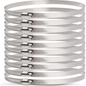 OURU Large Hose Clamps, 10 Pack 8 Inch Stainless Steel Hose Clamps Adjustable from 7-3/4"-8-1/2"/195-215mm, Metal Worm Gear Duct Clamp for Air Ducting, Dryer Vent Hose, Fuel Line, Automotive