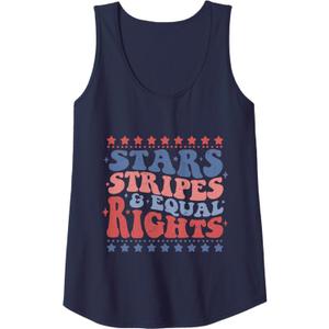 Womens Star Stripes And Equal Rights Patriotic 4th Of July Groovy Tank Top, Large , Navy Blue 