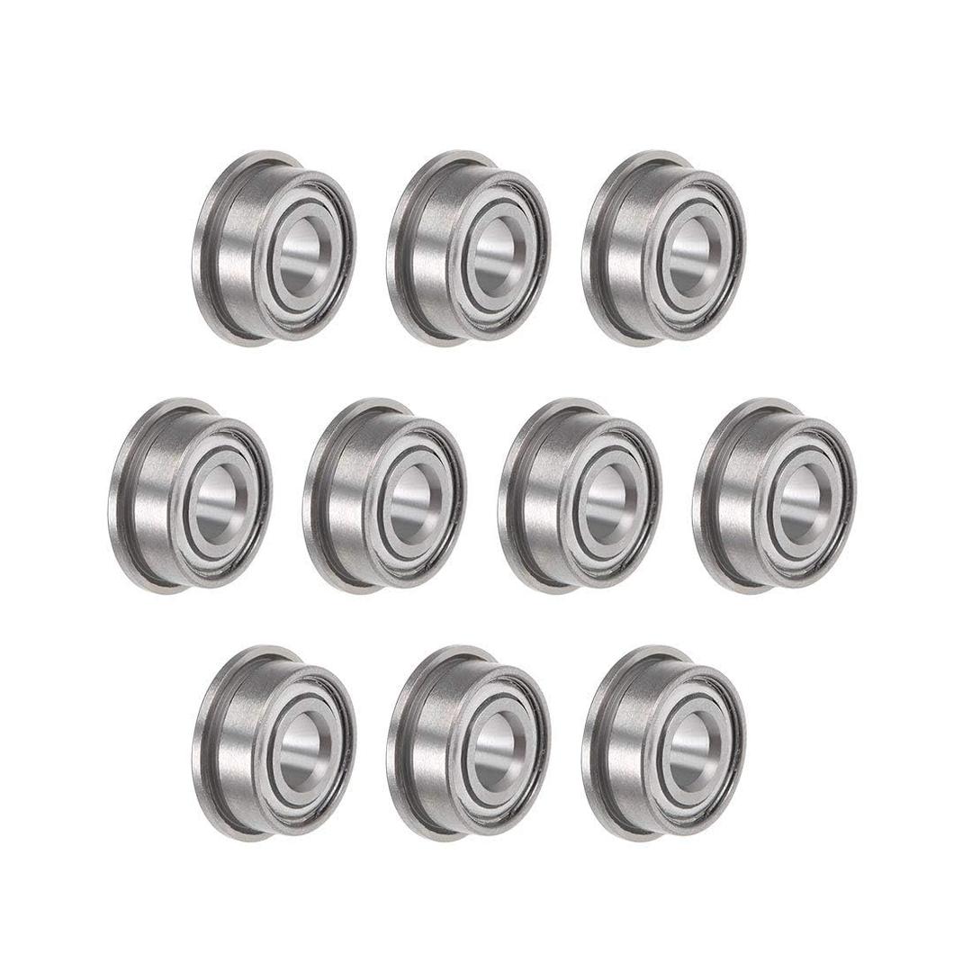 TOP-VIGOR 10Pcs MF104ZZ Flanged Ball Bearing, 4mmx10mmx4mm Double Shielded Chrome Steel Deep Groove Bearings for Glider, Wheels, lawnmowers, Printers, Motors, Reducer