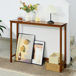 Bamboo Narrow Console Table, 39.4"(L) Wood Small Entryway Table, Accent Slim Hallway Tables, Thin Sofa Side Tables for Hallway, Living Room, Bedroom, Foyer, Walnut, 39.37" x 9.45" x 29.53"