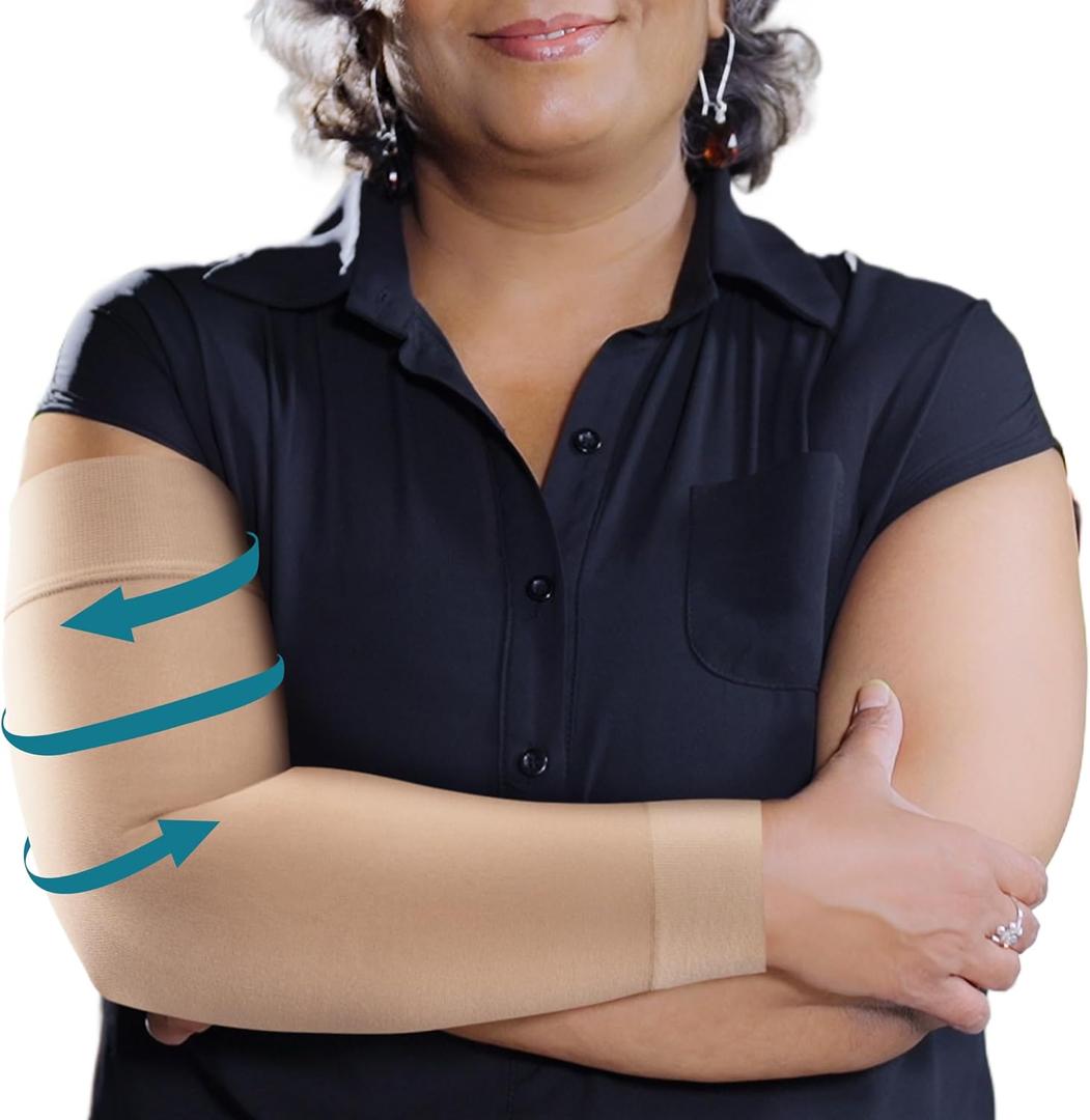 KEMFORD Compression Lymphedema Arm Sleeves for Women - 15-20 mmHg, 1 Pair, Beige, S/M - Medical Arm Brace for Swelling, Edema, Circulation (Small/Medium, Beige (15-20 Mmhg))