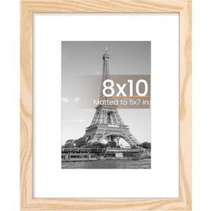 upsimples 8x10 Picture Frame, Display Pictures 5x7 with Mat or 8x10 Without Mat, Wall Hanging Photo Frame, Natural, 1 Pack