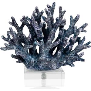 Coral Reef Beach Decor,6.3'' High x 7.5'' Width Artificial Resin Coral Reef Statue for Ocean Coastal Beach Nautical Themed Room Bathroom Decor for Home,RB1001B,Blue