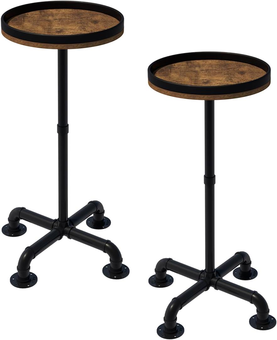 Small Round Side Table for Small Spaces, Pedestal Drink Table with Non-Slip Feet, Martini Table No-Tool Assembly for Living Room, Bedroom, Narrow Corners, Sofa, Bathroom (2 Pack)