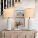 PoKat 27.5'' Tall Table Lamps for Living Room Set of 2, Stone-Like Ceramic Bedroom Lamps for Night Stands, Farmhouse Bedside Lamps for Bedroom Living Room, Nightstand Lamps for End Table, Hallway