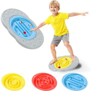 2-in-1 Kids Maze Balance Board, 3 Swappable Labyrinths & 3 Challenge Balls, Non-Slip Rubber Base Wobble Board for Core Training, Skate Prep & ADHD Focus, Ages 3-12, 18.2 x 11.5 x 3.2 inches