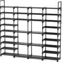 ROJASOP Large Shoe Rack Organizer for Entryway Closet 64-68 Pairs 9-Tier Heavy Duty Tall Garage Shoe Rack Shoe Shelf Shoes Storage with 18 Pcs Removable Side Hooks for Bedroom and Garage Black