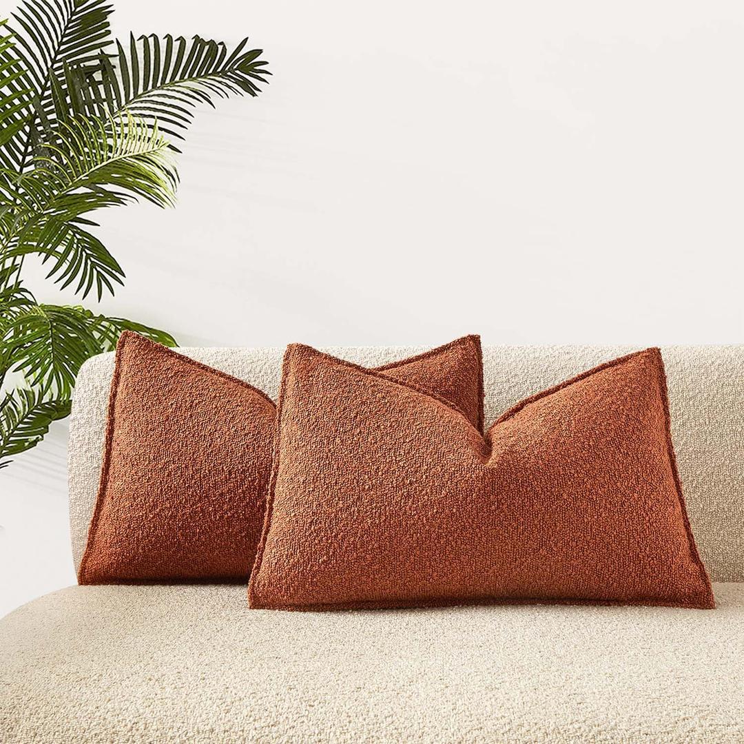 JUSPURBET Brown Boucle Broadside Lumbar Throw Pillow Covers 16x24 inch Set of 2 for Couch Bedroom Sofa Living Room Decorative Soft Textured Cushion Cases with Hidden Zipper