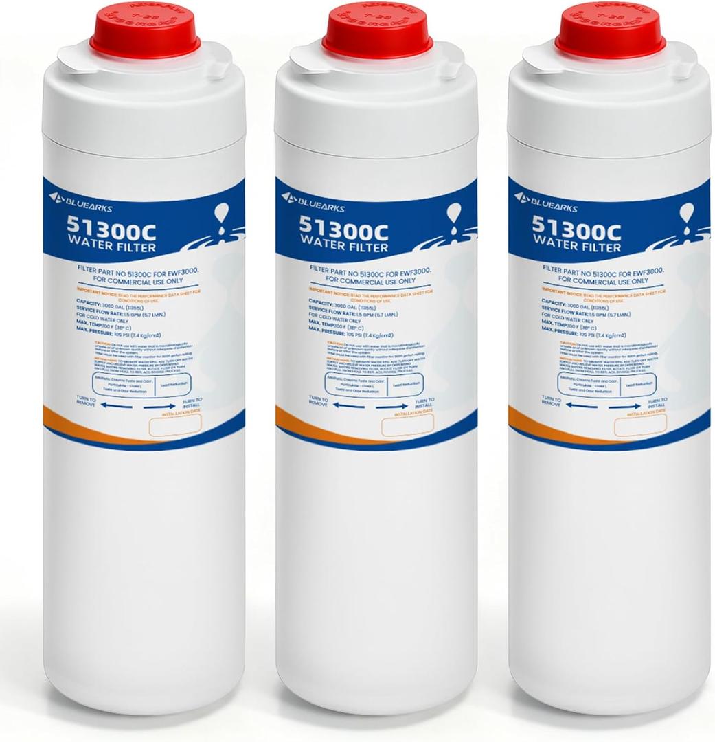 3 Pack 51300C Replacement Filter Compatible with Elkay 51300C EWF3000 ezh2o ERF750, 55898C Bottle Station, High Capacity 3000 Gallon (No Chip)