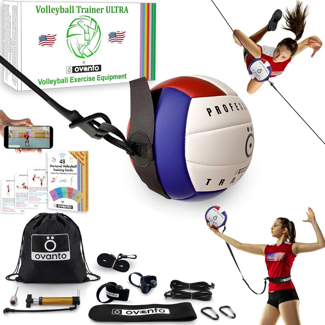 OVANTO Volleyball Training Equipment Aid – Adjustable Practice Volleyball Kit, Ball: official size 5 ; Waistband 20"-46"