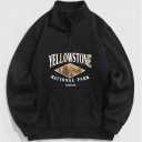 Mens Graphic Fleece Sweatshirts Quarter Zip Pullover Sweatshirt Letter Embroidered Oversized Vintage Hoodie Top