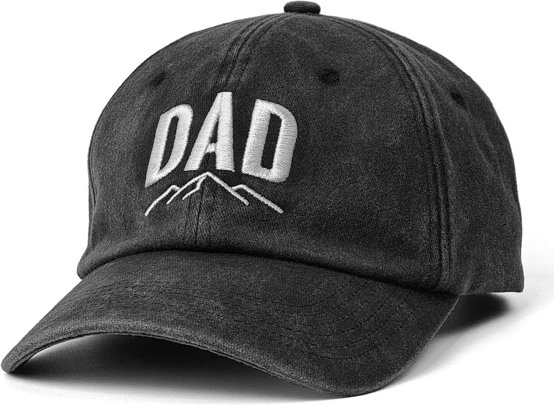 Dad Hat for Men, Washed Cotton Baseball Cap with Brown Leather Patch, Adjustable (Gray)