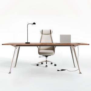60-Inch Executive Desk, Modern Desk for Home Office, Wooden Study Writing Work Table with Power Outlets and USB-C Port, Large Legroom, Sturdy Metal Frame, Mid-Century Modern Simple, Light Brown