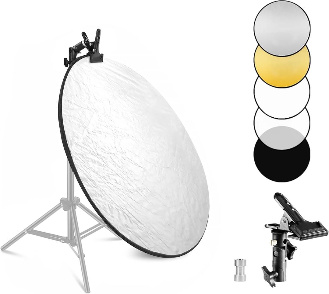 Selens Portable 24inch/60cm Light Reflector with Clamp,5 in 1 Collapsible Multi Disc Photography Reflector Translucent,Silver,Gold,White,Black for Studio Photography Lighting and Outdoor Lighting