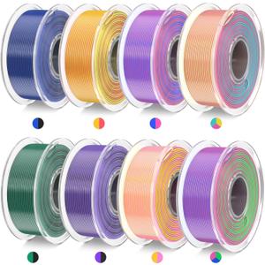 JAYO 3D Printer Filament Bundle, Dual & Triple Color Silk Filament, 250g Spool, 8 Rolls, 2kg in Total