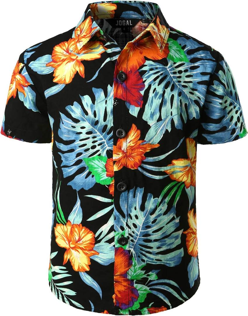 JOGAL Big Boy's Floral Casual Button Down Short Sleeve Hawaiian Shirt 8