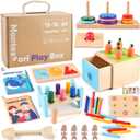 Wooden Montessori Toys for 1+ Year Old, 9-in-1 Learning Educational Set with 3-in-1 Activity Box, Pound Bench, Shape Puzzle, Cloth Books, Fishbone Matching & Ring Stacker