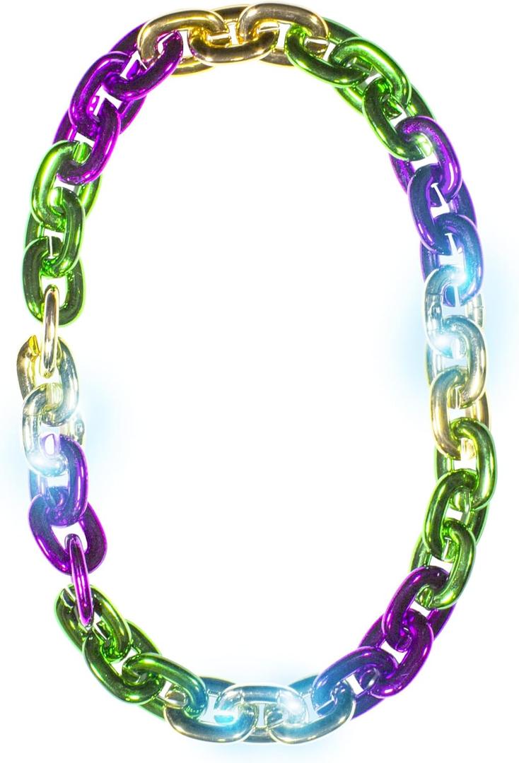 Windy City Novelties 36" Jumbo Link LED Plastic Necklace - Fun Light-Up Accessory for Mardi Gras, St. Patrick's Day, and Party Events (Purple/Green/Gold)