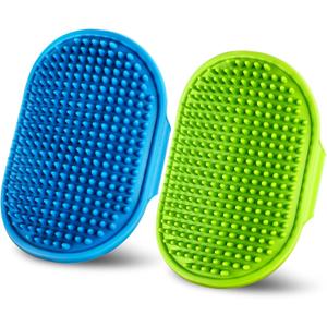 Dog Grooming BrushPet Shampoo Massage Bath Brush Comb with Adjustable Loop Handle for Grooming Short and Long Hair Cats and Dogs, 2pcs(Tapered brush head, Blue+Green)