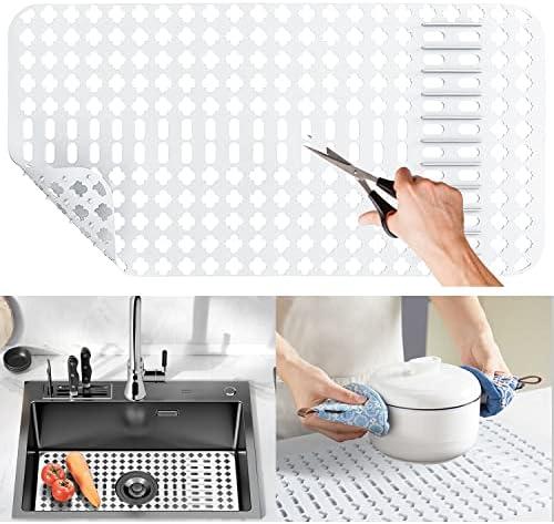 Moryimi Large White Silicone Sink Mat and Protector With Cutout Drain Holes for Kitchen Farmhouse Stainless Steel Ceramic Sinks 25"x13"