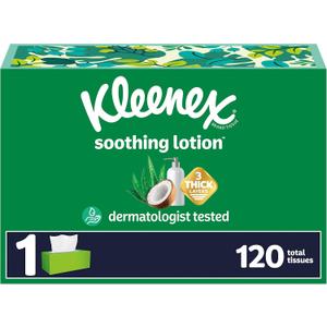 Kleenex Soothing Lotion Facial Tissues with Coconut Oil, Aloe & Vitamin E, 1 Flat Box, 120 Tissues per Box, 3-Ply (120 Total Tissues)