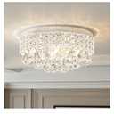 Maxax 4 Lights Crystal Chandelier, Modern Drum Ceiling Light Fixture Lamp, Raindrop Flush Mount Round Metal Shade, for Dining Room, Living Room, Bathroom, Bedroom, Chrome