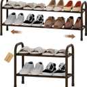 Expandable Shoe Rack, 2-Tier Metal Small Shoe Rack, Adjustable Shoes Organizer, Storage Shelf for Closet, Entryway, Brown