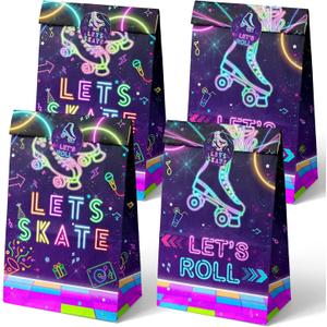 Outego 24 Roller Skating Goodie Bags for Glow Party Birthday, Skate Favor, Neon Party Supplies