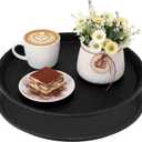 2 Pcs Black Restaurant Serving Trays Bulk Plastic Non Slip Surface Round Drink Tray with Raised Edges for Food Meals Drink Bar Kitchen Hotel Cocktail Party (16 Inch)