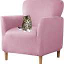 Stretch Chair Covers with Arms 1-Piece Banquet Armchair Slipcover Velvet Mid Century Modern Armchair Slipcover Anti-Slip Furniture Protector for Living Room Friendly for Kids Pets (Pink)
