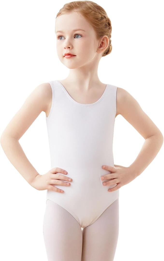 Daydance Lined Spandex Vest Girls Leotards for Ballet, Dance, Gymnastics, Swim (4-6 Years, White-vest Lining)
