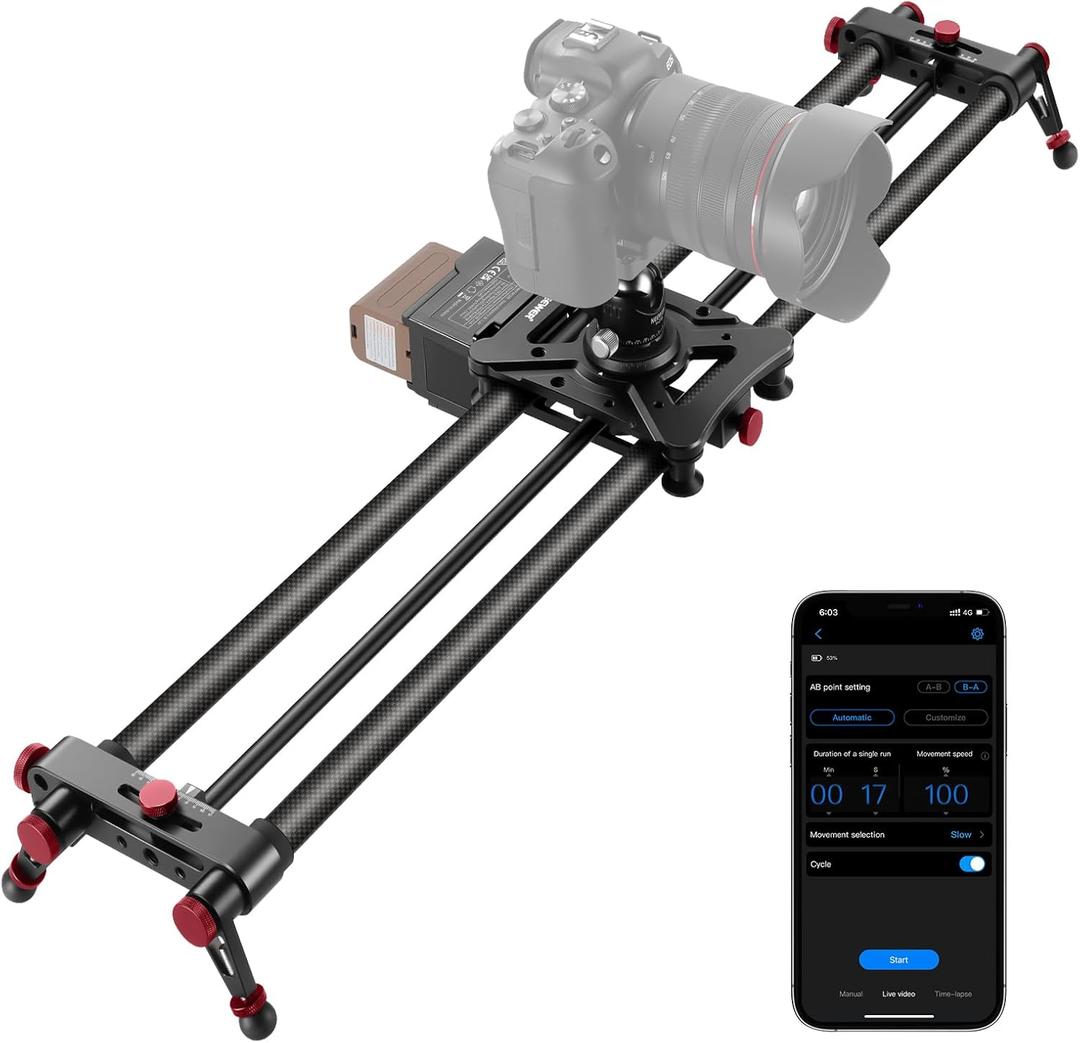NEEWER 31.5"/80cm Motorized Camera Slider, App Wireless Control DSLR Carbon Fiber Dolly Rail Slider with 4400mAh F750 Battery (Charger Not Included), Support Video Mode, Time Lapse Photography, ER1-80