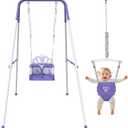 Foldable Toddler Swing Set and Baby Jumper, Indoor & Outdoor Use, Baby Bouncer Jumper, Safe and Durable Swing Set for Backyard (Purple)