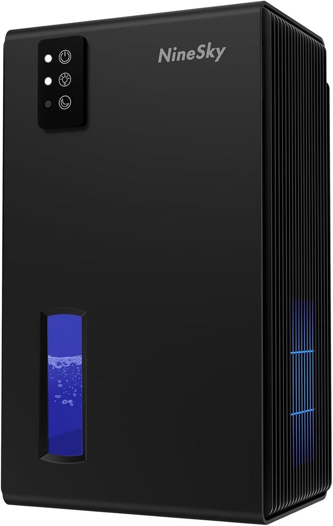NineSky Dehumidifiers for Home, 1000 Sq.Ft Dehumidifier with 95oz Water Tank, Quiet Dehumidifier for Basement Bathroom Bedroom with 7-Color Ambient Light & Auto Shut Off, Black