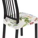 SearchI Stretch Dining Chair Seat Covers Set of 4, Soft Removable Washable Seat Covers for Dining Chairs, Dining Room Seat Cover Slipcover Protector (Rear-Covered, Beige Flower)