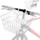 Bike Basket Front | Stainless Steel Front Basket for E-Bike & Electric Scooter-with Fixed Holder and Two Hooks | Easy Handlebar/Head Tube Installation | Bike Basket for Commuting & Shopping (White)