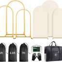 Arch Backdrop Stand and Cover Set (7.2ft,6.6ft,6ft) Metal Arch Frame Stand Gold, Wedding Birthday Party Baby Shower Graduation (Beige, 7.2Ft+6.6Ft+6Ft)