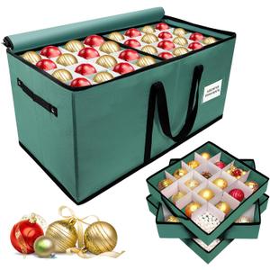 Christmas Ornament Storage Box, Ornament Storage Container with 8 Trays, Xmas Decoration Organizer Holds Up to 128 Decoration Balls, Durable 600D Oxford Material Green