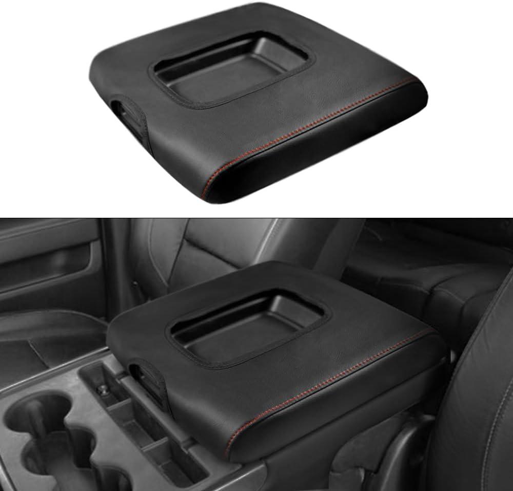 DEYTOP Center Console Cover for Chevy Silverado 2014-2018 Accessories Console Armrest Cover for GMC Sierra 2014-2018 Car Cushion Protector Pad (Black with Red Stitches, 14-18 Jump Seat Console)