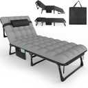Slendor Folding Camping Cot for Adults, 5 Positions Adjustable Cot Bed, Portable Sleeping Cot for Outdoor, Guest, Gray Cot W/Black Pad
