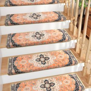 Brakki Bullnose Non-Slip Stair Treads for Wooden Steps, Carpet Stair Treads for Indoor Runner, Pet Friendly Soft Stair Rugs, Edging Stair Protectors Reusable, Washable, 30"x9.5"x1.5" 14pcs, Red